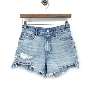 American Eagle Women 2 Jean Shorts Light Wash Cutoff Highest Rise 90s Boyfriend